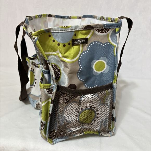 Thirty One Organizing Utility Tote Green Brown Floral 15 x 10 x 6 Pockets B - Picture 3 of 5
